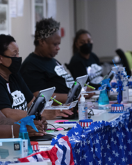 U.S. Election workers at a polling table