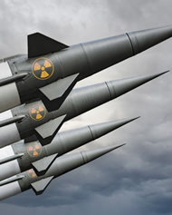 Four nuclear missiles pointed upwards